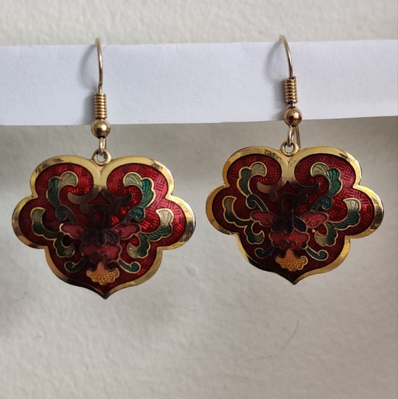 Vintage Cloisonne Enamel Earrings & Butterfly 🦋 Pendant Set - Picture 12 of 13